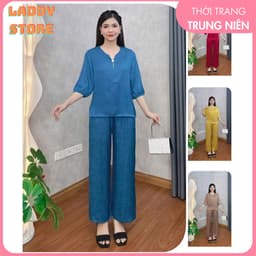 Bộ Trung Niên Nữ Cho Mẹ Chất Vải Lụa Tay Lỡ Sang Trọng Mặc Xuân Hè Mặc Nhà Đi Chơi 1
