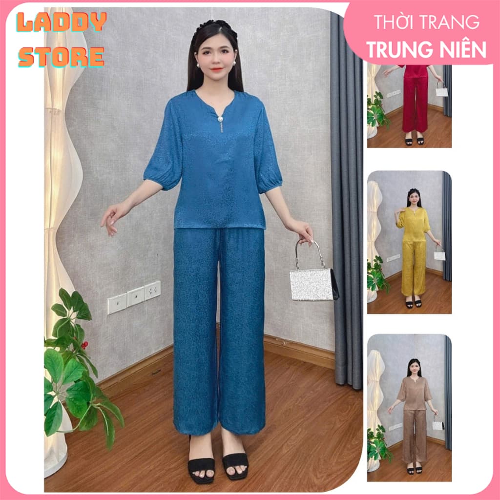 Bộ Trung Niên Nữ Cho Mẹ Chất Vải Lụa Tay Lỡ Sang Trọng Mặc Xuân Hè Mặc Nhà Đi Chơi