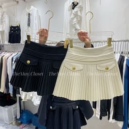 [𝑻𝒉𝒆𝑴𝒂𝒚 x 𝐐𝐂𝐂𝐂] Chân Váy Dạ Xếp Ly Ngắn Chữ A Cạp Cao 2 Lớp Có Lót Quần Hàng Quảng Châu Cao Cấp Nữ 4