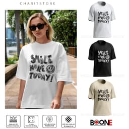 Áo thun Unisex Nam Nữ in chữ SMILE MORE TODAY, chất cotton 100% - BOONE - BNE00013 1