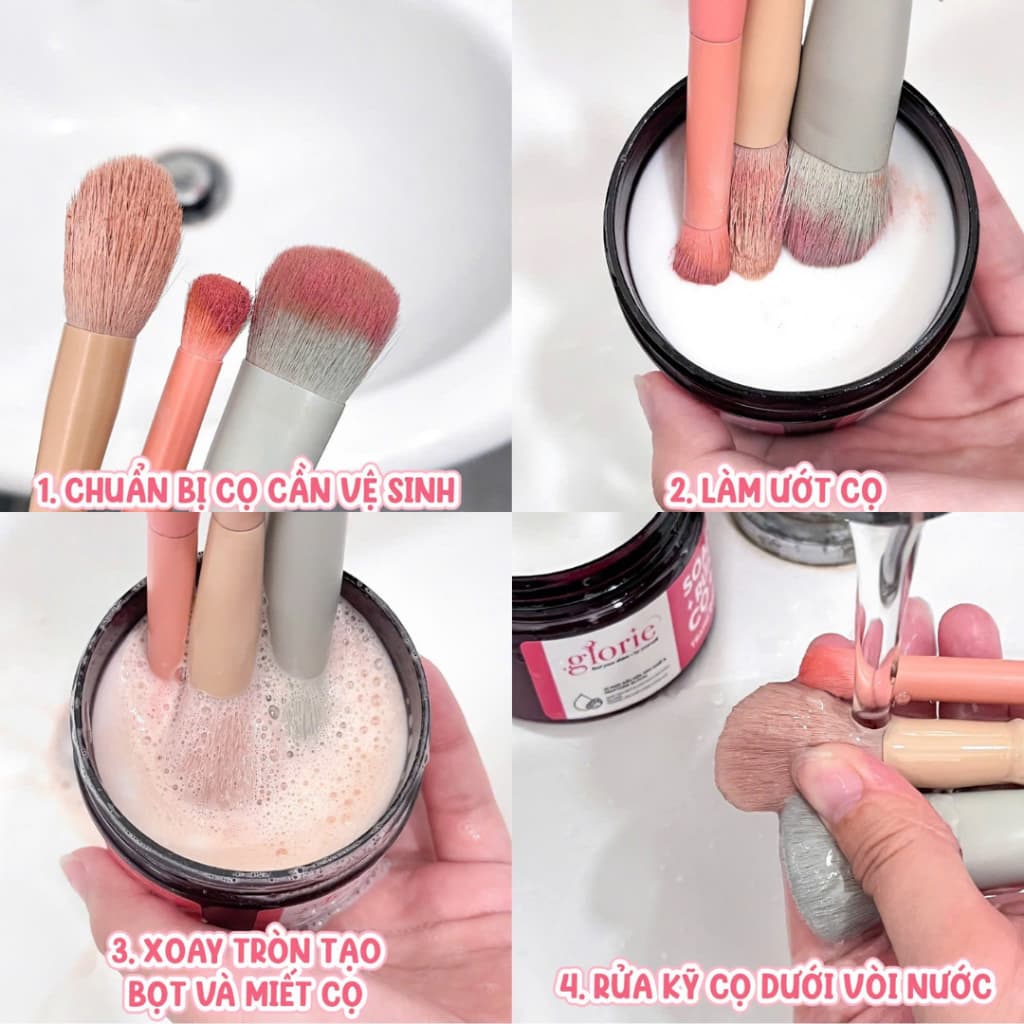 Sáp Rửa Cọ Trang Điểm Glorie 130g Làm Sạch Sâu Không Chứa Paraben An Toàn Cho Da