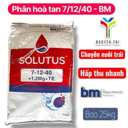 Phân bón NPK Solutus 7-12-40+1.2Mg+TE - Tan hoàn toàn -Giúp trái to, tăng độ ngọt, nặng ký, bao 25kg 1