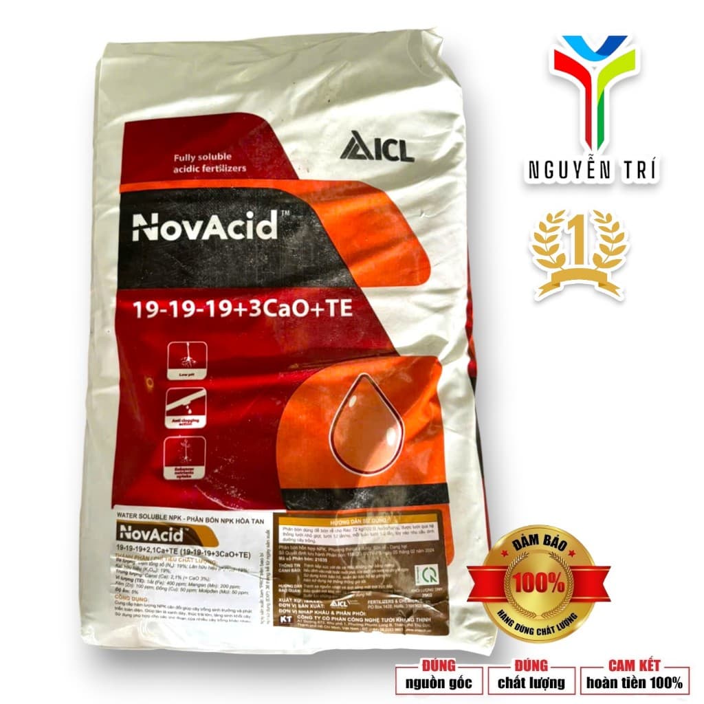 Phân bón NPK NovAcid 19-19-19+3CaO+TE - ICL Israel - Dưỡng cây, lá xanh, tan hoàn toàn, bao 25kg