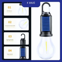 VHAUS Đèn Pin Cắm Trại Năng Lượng Mặt Trời T01-B, Sạc Type-C, Ánh Sáng Ấm, Có Móc Treo 1
