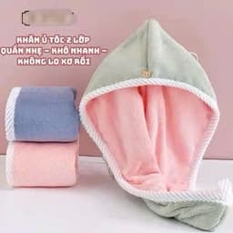 "Khăn Quấn Tóc Dài 2 Mặt Siêu Thấm Nhanh - Mũ Ủ Tóc 2 Lớp Lông Cừu Mềm Mại, Khô Tóc Nhanh" 1