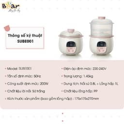 Nồi Nấu Chậm Bear SUBE001, 0.8L - 200w, 6 Chế Độ Nấu, Hàng Chính Hãng 3