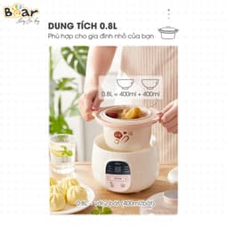 Nồi Nấu Chậm Bear SUBE001, 0.8L - 200w, 6 Chế Độ Nấu, Hàng Chính Hãng 4