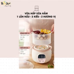 Nồi Nấu Chậm Bear SUBE001, 0.8L - 200w, 6 Chế Độ Nấu, Hàng Chính Hãng 5