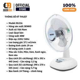 Quạt bàn nhỏ Senko B1216 lồng 30cm 40W 3 cấp độ gió để phòng ngủ phòng học bảo hành 24 tháng 3