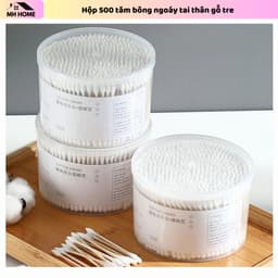 Hộp 500 tăm bông ngoáy tai thân gỗ tre mềm mại thân thiện với môi trường 1