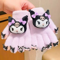 Găng tay hoạt hình Kuromi,cappy Melody,c Cinamol có gắn charm, stiker ấm áp mùa đông cho bé tuổi 4