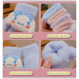 Găng tay hoạt hình Kuromi,cappy Melody,c Cinamol có gắn charm, stiker ấm áp mùa đông cho bé tuổi 6