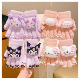 Găng tay hoạt hình Kuromi,cappy Melody,c Cinamol có gắn charm, stiker ấm áp mùa đông cho bé tuổi 7