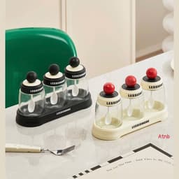 Sét 3,4 Hũ Đựng Gia Vị Thuỷ Tinh Kèm Thìa Màu Đen - Trắng ( Có Khay Đựng Tiện Lợi ) 5
