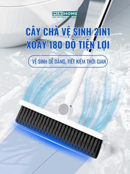 Cây chà sàn đa năng 2in1 kèm gạt nước xoay 180° GOMOP, chổi cọ vệ sinh thông minh cán dài tiện lợi 2