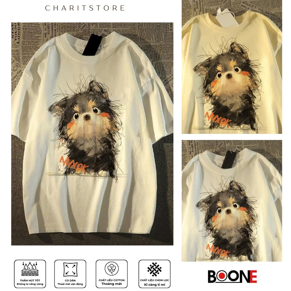 Áo thun Unisex Nam Nữ in hình CHÓ LÔNG XÙ, chất cotton 100% - BOONE - BNE00252