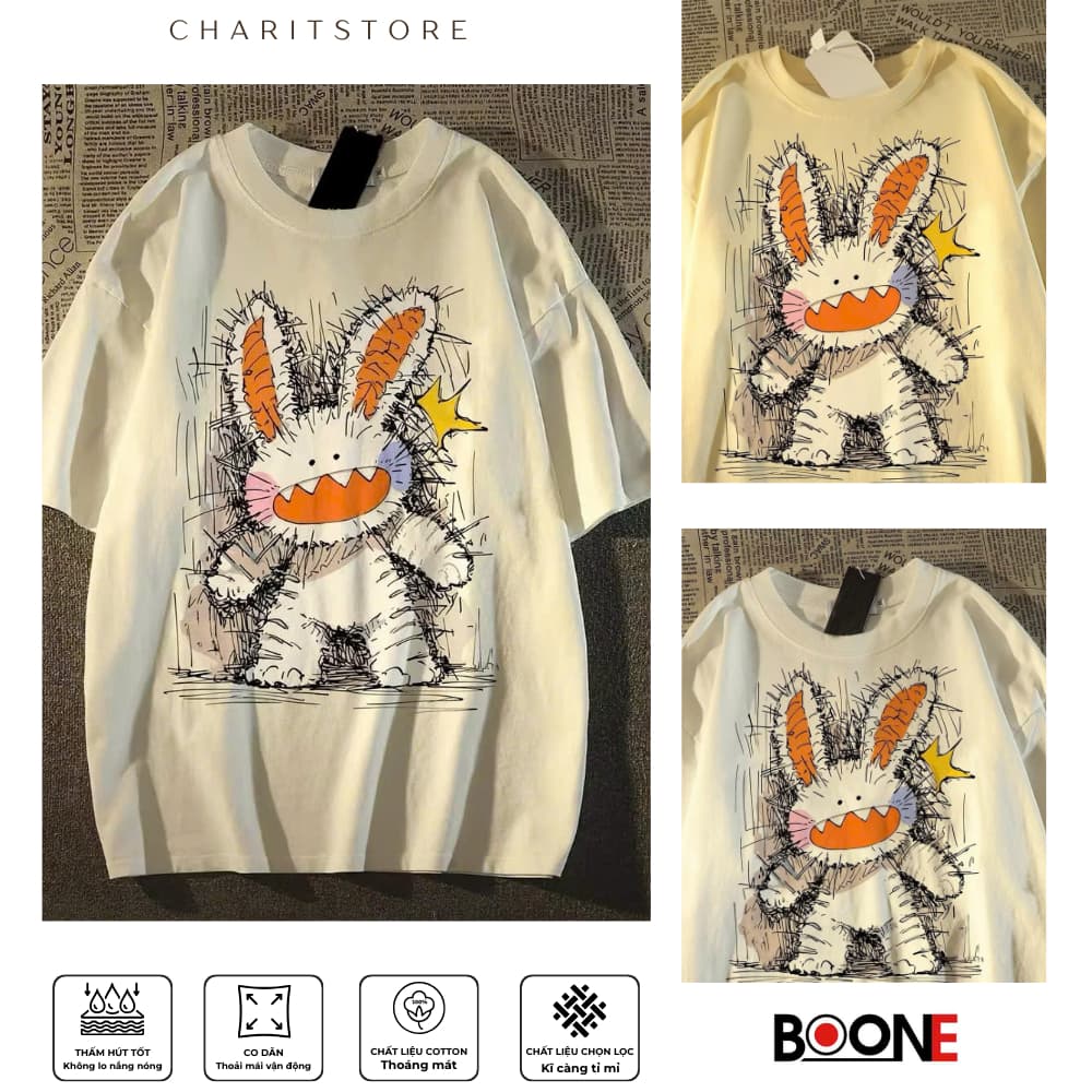 Áo thun Unisex Nam Nữ in hình Thỏ dễ thương, chất cotton 100% - BOONE - BNE00024