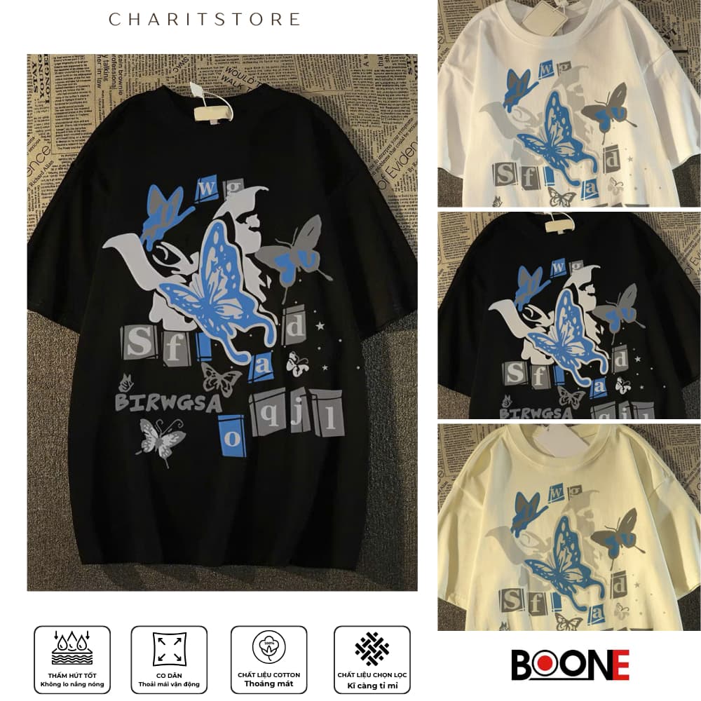 Áo thun BOONE in hình BƯỚM, unisex nam nữ, chất cotton 100% cao cấp