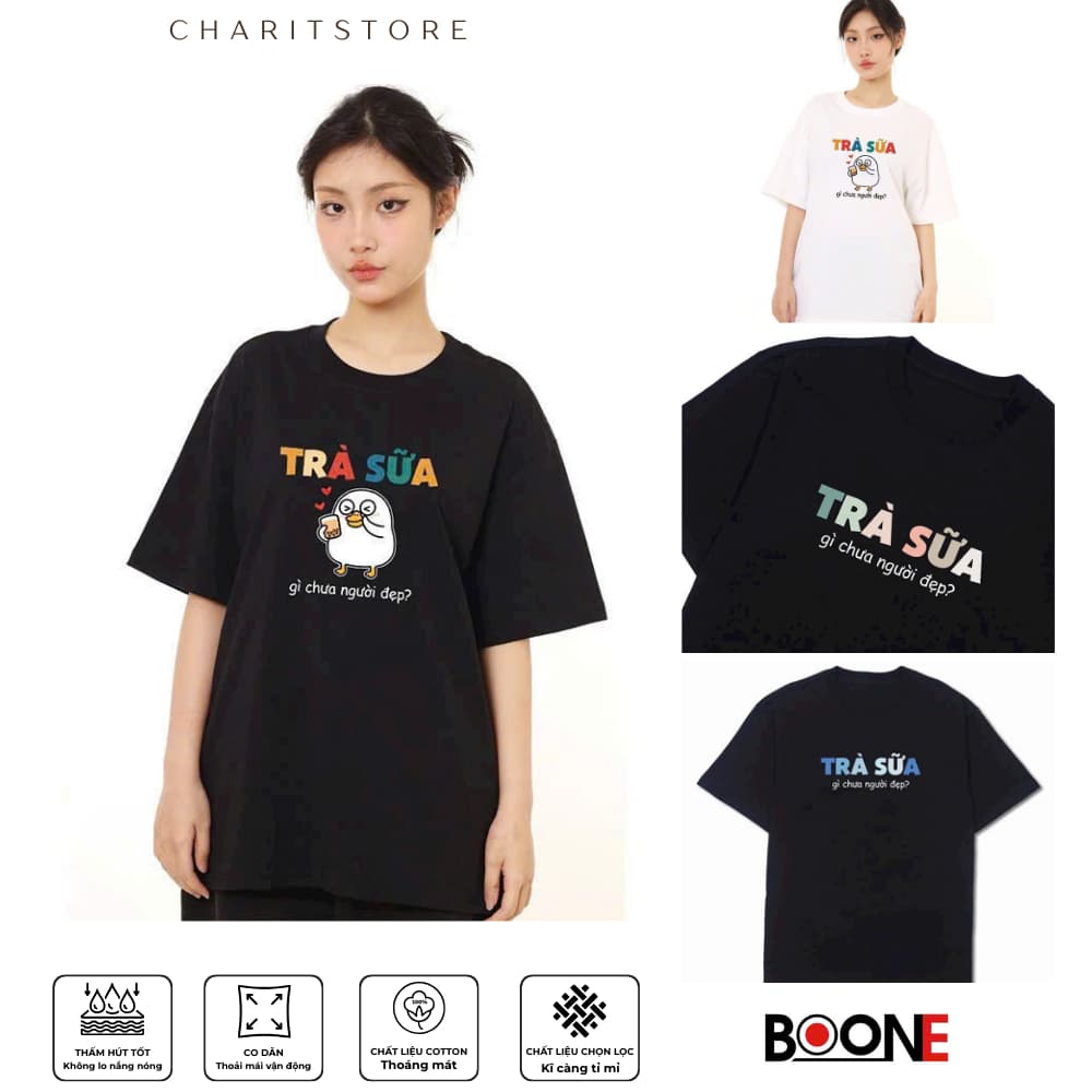 Áo thun Unisex Nam Nữ in hình TRÀ SỮA gì chưa người đẹp, chất cotton 100% - BOONE - BNE00173
