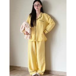 MB-SET-013 Maybee.Homedress Bộ Ngủ Kẻ Sọc Dài Tay Viền Đen – Chất Vải Mềm Mịn, Thanh Lịch, Thoải Mái 6
