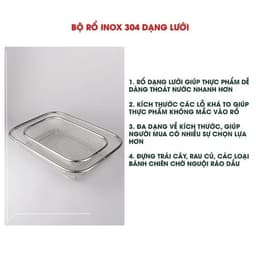 Bộ 3 Rổ Inox 304 Đa Năng Dạng Lưới Rửa Rau Củ Quả, Thoát Nước Nhanh 4