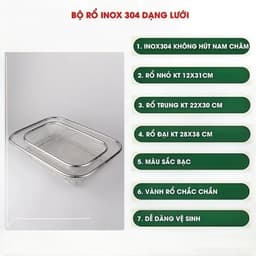 Bộ 3 Rổ Inox 304 Đa Năng Dạng Lưới Rửa Rau Củ Quả, Thoát Nước Nhanh 2