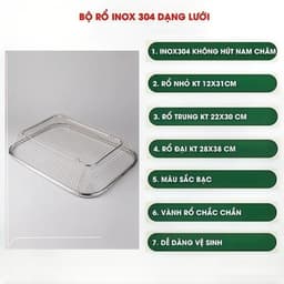 Bộ 3 Rổ Inox 304 Đa Năng Dạng Lưới Rửa Rau Củ Quả, Thoát Nước Nhanh 3