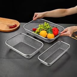 Bộ 3 Rổ Inox 304 Đa Năng Dạng Lưới Rửa Rau Củ Quả, Thoát Nước Nhanh 7