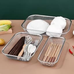 Bộ 3 Rổ Inox 304 Đa Năng Dạng Lưới Rửa Rau Củ Quả, Thoát Nước Nhanh 8