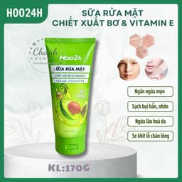 Sữa Rửa Mặt Chiết Xuất Bơ & Vitamin E HOO24H Làm Sạch Da, Giảm Bã Nhờn, Ngừa Mụn, Ngừa Lão Hoá 170g 1