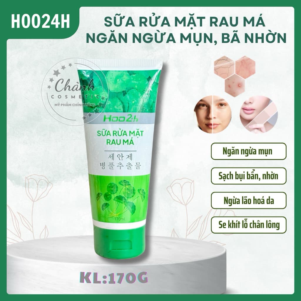 Sữa Rửa Mặt Chiết Xuất Rau Má HOO24H Làm Sạch Da, Giảm Bã Nhờn, Ngừa Mụn, Ngừa Lão Hoá 170ml
