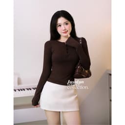 Áo Thun Nữ Dài Tay JUSTDUN Z12 -Thiết Kế Khuy Cúc Ngực, Cotton Mịn Êm Ái, Ôm Dáng, Co Giãn Thoải Mái 7