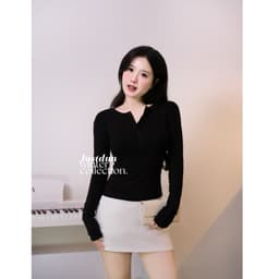 Áo Thun Nữ Dài Tay JUSTDUN Z12 -Thiết Kế Khuy Cúc Ngực, Cotton Mịn Êm Ái, Ôm Dáng, Co Giãn Thoải Mái 5