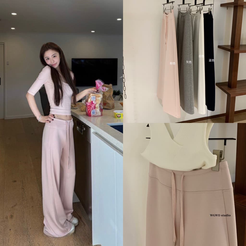 𝐄𝐍.𝐄𝐍 | Quần Nỉ Ống Suông Loe Nữ Cạp Cao Dây Rút Phong Cách Hàn Quốc Casual Thời Trang 7320