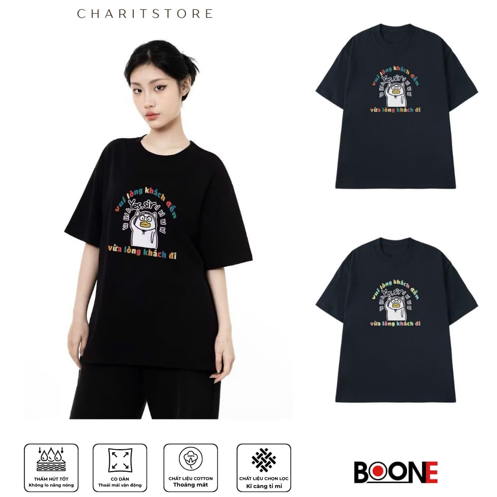 Áo thun Unisex Nam Nữ in hình Vui lòng khách đến vừa lòng khách đi, chất cotton 100% - BOONE - BNE00002