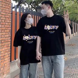 Áo thun Unisex Nam Nữ Áo đôi in chữ LUCKY - HAPPY, chất cotton 100% - BOONE - BNE00022 5