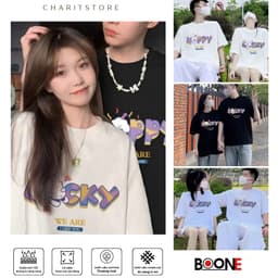 Áo thun Unisex Nam Nữ Áo đôi in chữ LUCKY - HAPPY, chất cotton 100% - BOONE - BNE00022 1