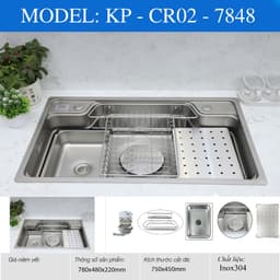 Chậu rửa bát Keeper CR02-7848 | Chậu rửa inox 1 hố | Bề mặt sần chống xước|Tặng đầu vòi hút nước rửa chén 3