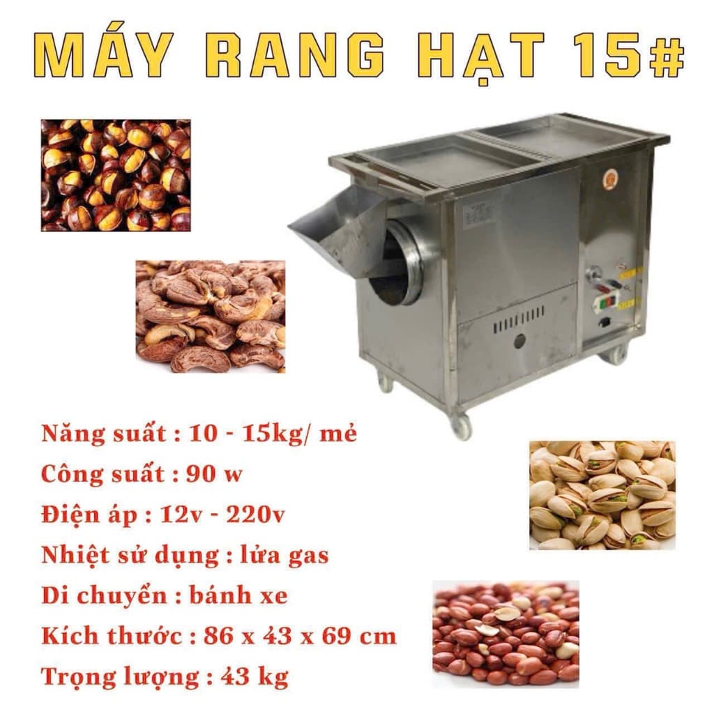 🔥 MÁY RANG HẠT CÔNG NGHIỆP R15E– NHẬP KHẨU NGUYÊN CHIẾC, CHẠY ĐIỆN HOẶC GAS Inox 304