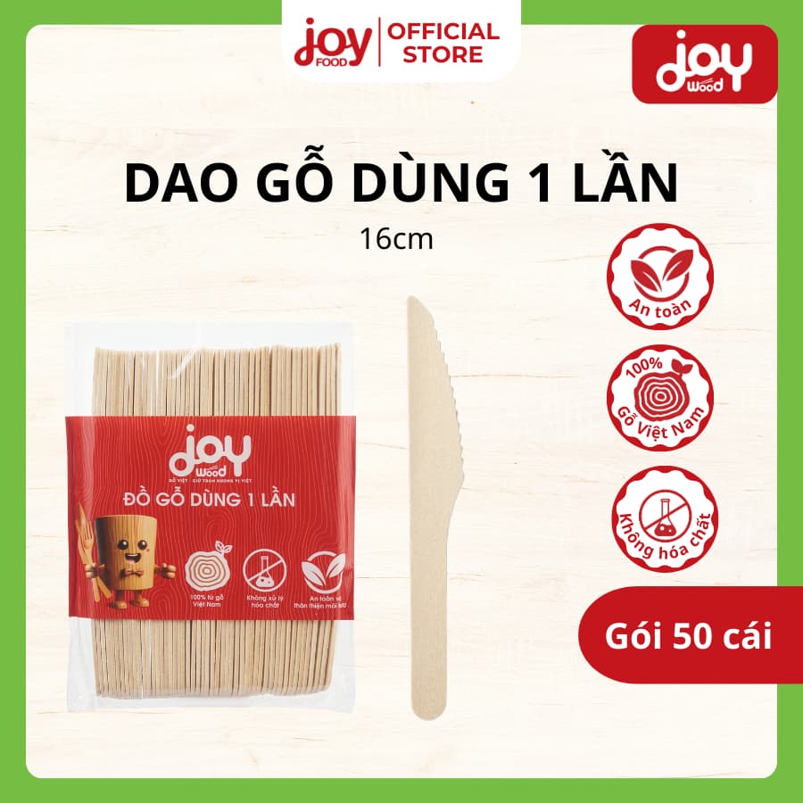 Set dao gỗ JOY WOOD 16cm cao cấp dùng 1 lần cắt bánh kem, thức ăn thân thiện môi trường (50 cái)