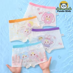 Combo 4 quần chíp đùi GẤU DÂU chất mát lạnh DẠNG LƯỚI cho bé gái dễ thương, quần lót tam giác cotton thoáng mát co giãn 5