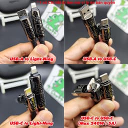 Cáp Sạc Nhanh 240W / 5A có 4 đầu 4 in 1 Đa Năng Magic John có chip EMarker & đèn LED RGB Chống Gãy cho iPhone / Android 6