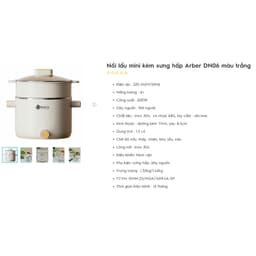 Nồi lẩu mini kèm xửng hấp Arber DN06 Nồi điện đa năng dung tích 1L5 bảo hành 12 tháng 8