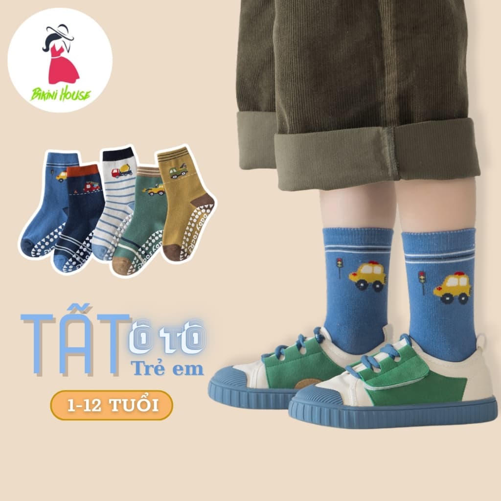 Set 5 Đôi Tất Vớ Hình Ô Tô Năng Động Đáng Yêu Có Chống Trượt Cho Bé Trai Bé Gái Từ 1-12 Tuổi te110