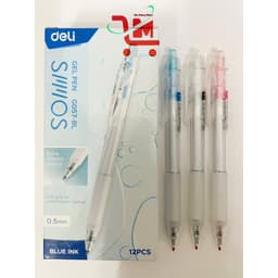 Hộp 12 Cây Bút Gel/Bút Bi Nước G057 Deli Ngòi 0.5MM, Màu Mực Xanh, Đỏ, Đen, Mực Ra Đều, Khô Nhanh, Thân Nhựa Trong 2