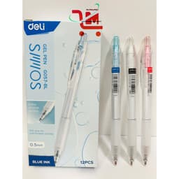 Hộp 12 Cây Bút Gel/Bút Bi Nước G057 Deli Ngòi 0.5MM, Màu Mực Xanh, Đỏ, Đen, Mực Ra Đều, Khô Nhanh, Thân Nhựa Trong 1