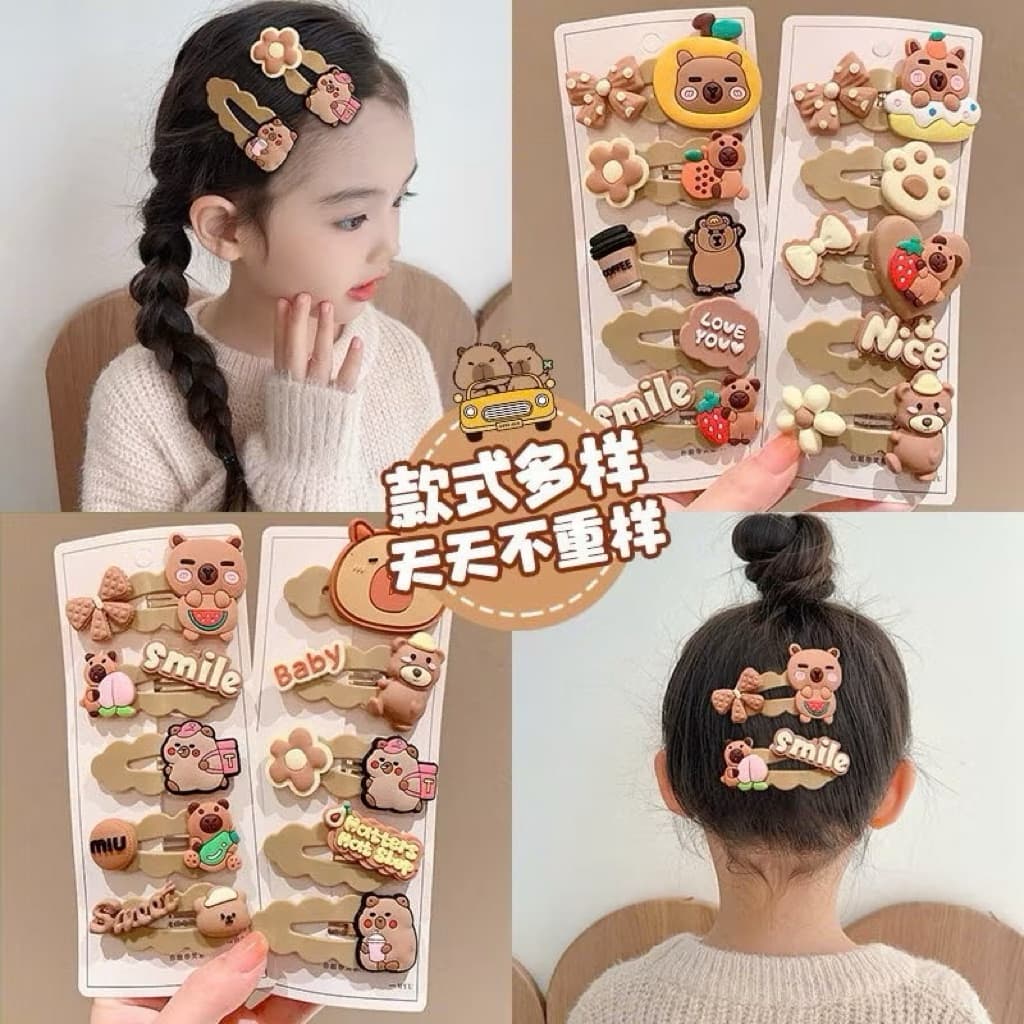 KT30 Set 5 kẹp tóc màu nâu cappybara - Kẹp tóc dễ thương cho bé