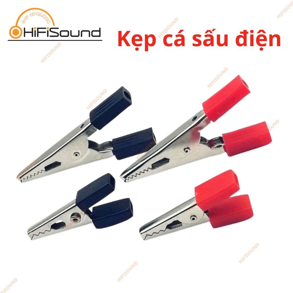 Kẹp cá sấu điện đuôi vuông đầu kẹp có răng cưa, chiều dài 3.5mm, 5.2mm màu đỏ, đen