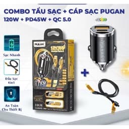 Tẩu sạc nhanh ô tô PUGAN sạc siêu nhanh cắm tẩu âm nguồn 2 cổng USB và TYPE C sạc siêu nhanh 1