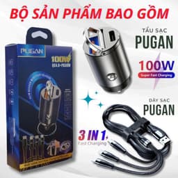 Tẩu sạc nhanh ô tô PUGAN sạc siêu nhanh cắm tẩu âm nguồn 2 cổng USB và TYPE C sạc siêu nhanh 2